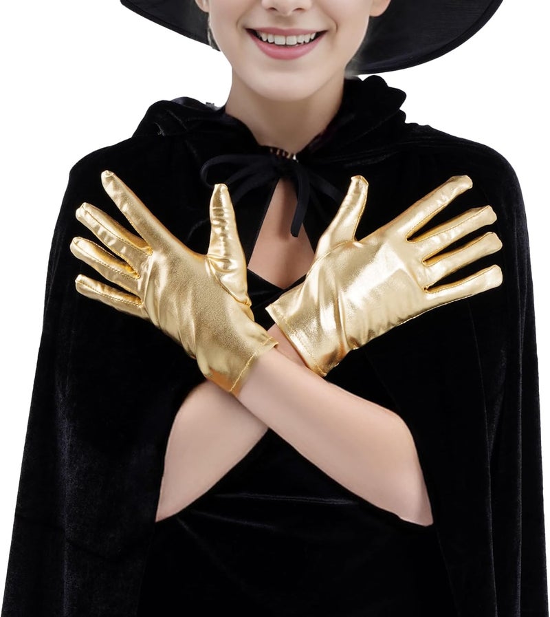 Rbenxia 1 Pair of Shiny Metallic Spandex Gloves Faux Leather Cropped Gloves for Halloween Cosplay Costume Party Favors - Image 4